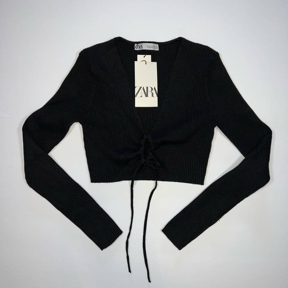 Zara Cropped Black Knit Top